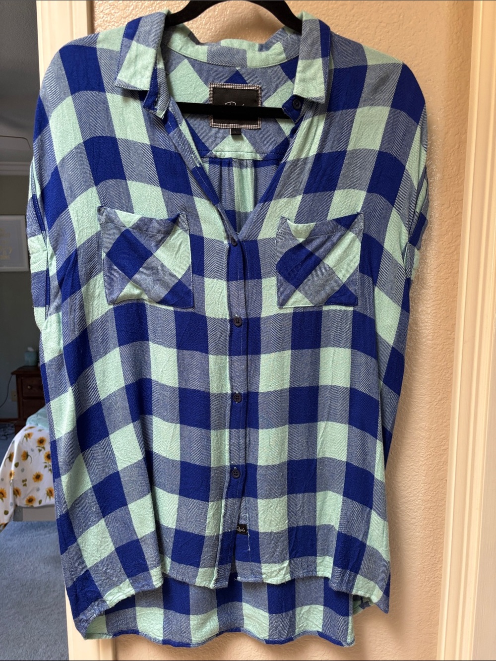 Rails Blue and Mint Plaid Button-Down Shirt